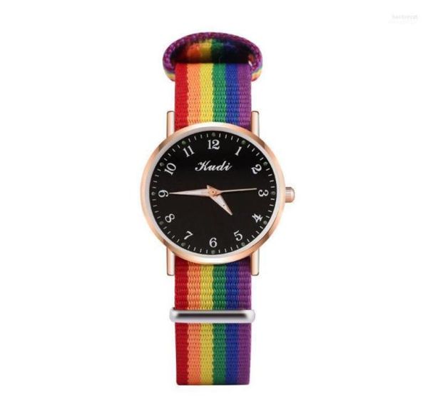 Avogadas de pulso Luxo Mulheres quartzo Relógios Ladies Rainbow Color Fabric Beltwatch de pulso para pulseira de pulseira à prova d'água elegante relógio Reloj M8016911