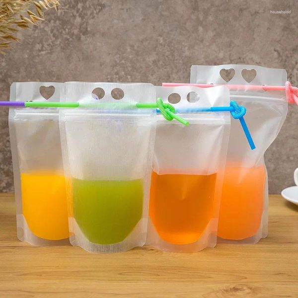 Aufbewahrungsbeutel Tasche 50pcs Strohbeutel Flüssige Saft Kaffeetränke Küche vertikaler Seehundfrostbeteiligung für Party für Party.