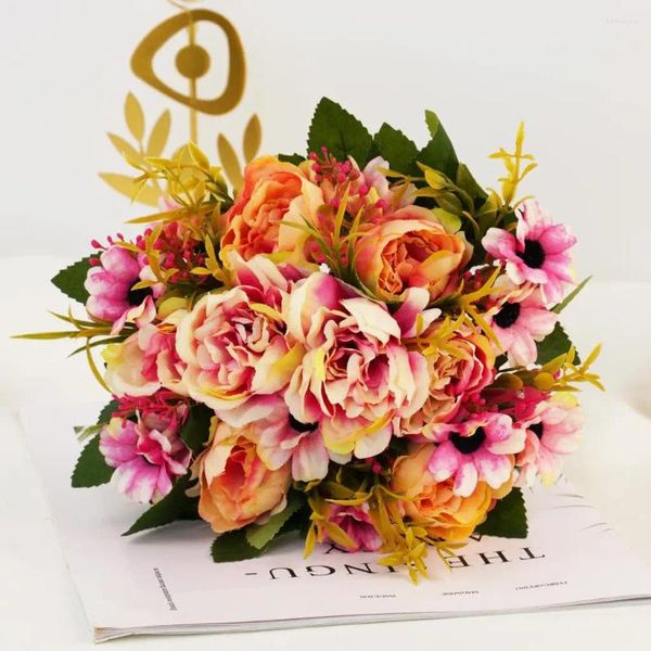 Dekorative Blumen künstliches Ölgemälde von Pfingstrosen für Braut Bouquet Hochzeitsdekor Gefälschte Blumenzubehör Accessoires Handwerk simuliert