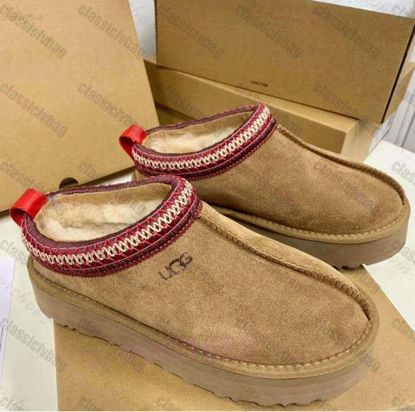 Tasman chinelos castanhos lâminas de pele de ovelha tosquilão tazz mules homens homens Ultra mini plataforma ugh uggsity boot slip-on sapatos de salioure