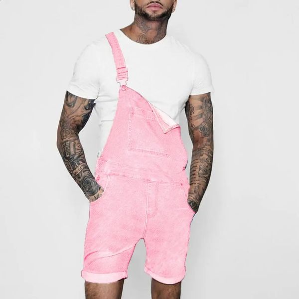 Pink Denim Gesamtshorts für Männer Fashion Hip Hop Streetwear Herren Jeans Gesamt Shorts Plus Size Summer Short Jean Jumpsuits 240402