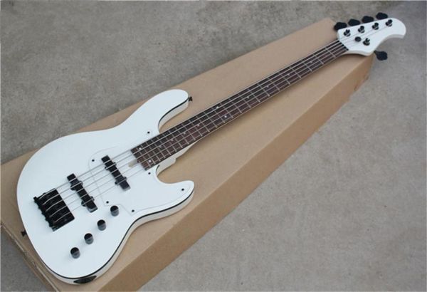 5 String Jaz Bass Gitarre White Basswood Body Black Bound Maple Neck Rosenholz Fingerboard Festbrücke Acryl Pickguard7560689