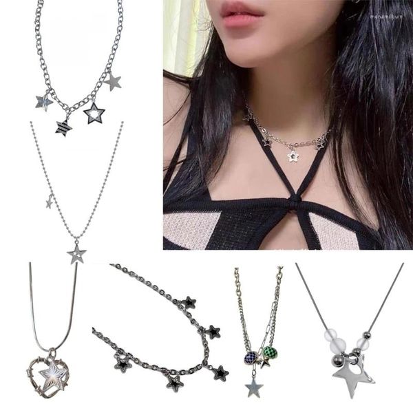 Correntes Metal Silver Color Multy Star Zircon Colar de pingente para mulheres Chain Cheker Trend Fashion Jewelry Gift