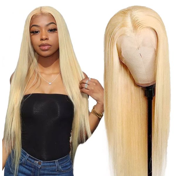 European e americano 613 Lace frontal Wig sintético Band para a cabeça fosco de alta temperatura de alta temperatura de seda meia mão gancho dourado longo