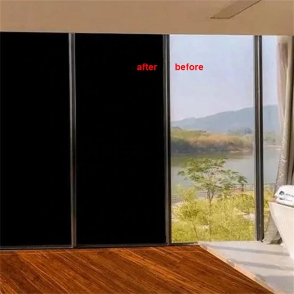 FILMS 100% Blackout Window Film Privacy Protection Sun Protection Black Out Auto Adesivo Vinil de vidro para Janela de isolamento de calor em casa