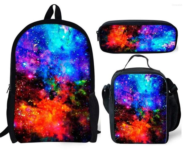 Backpack Cartoon Novelty Cool Starry Sky 3D Impressão 3pcs/set pupil School School Laptop Daypack Lunchag Bag Case de lápis