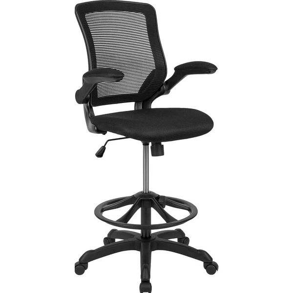 Flash Furniture couve cadeira de escritório giratória no meio da lateral - Cadeira executiva de malha ergonômica com anel de pé ajustável, suporte lombar e apoios de braços em preto