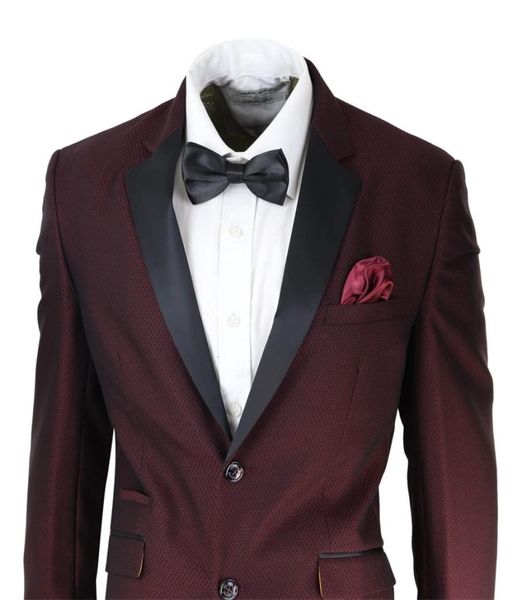 Terno da Borgonha Mens de 2 peças Pontas de jaqueta de dois botões de desgaste formal Man Tuxedos Wear5709623