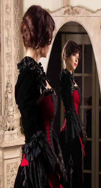Princess preto e vermelho vestidos de noiva gótico Corset Medieval vitoriano steampunk country vestido de noiva sweetheart Queen Jacket Br4315851