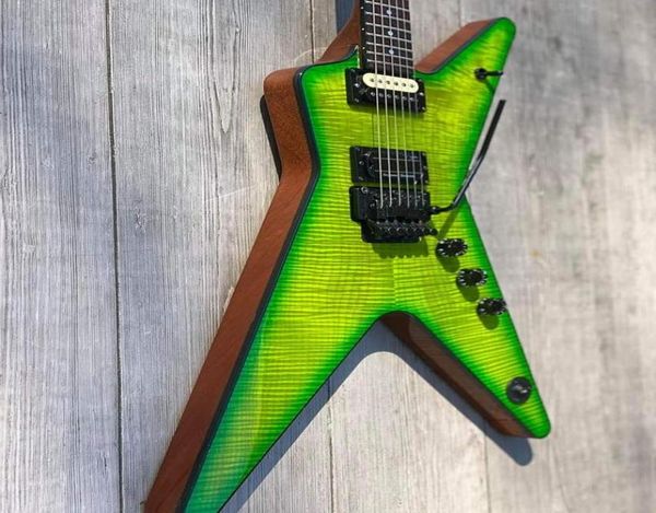 Custom Shop Wash Dimebag Darrell Signature Green Flame Maple Top E -Gitarre Schwarze Bindung Floyd Rose Tremolo Schwarze Hardware3299089