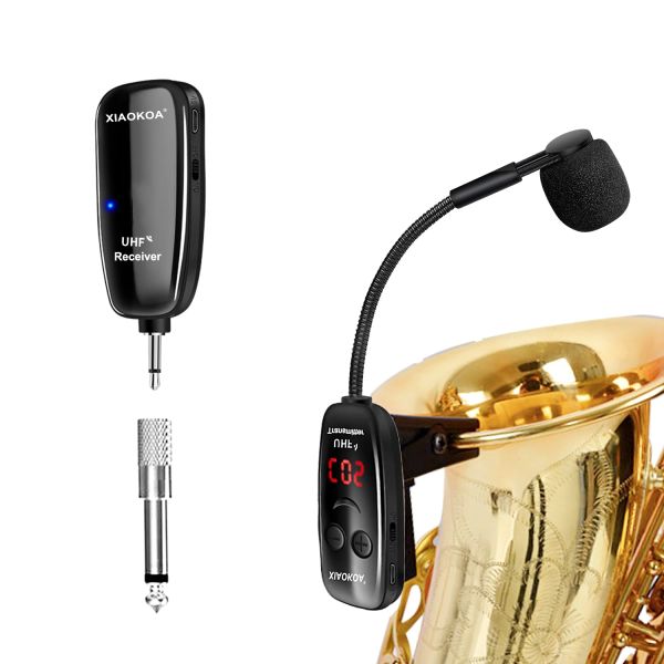 Mikrofone Xiaokoa UHF drahtlose Instrumente Saxophon Mikrofon Wireless Empfänger Sender 160 Fuß Range -Stecker und Spiele für Trompeten