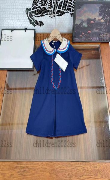 Vestido para crianças de verão Highnd Dress Preppy Designer azul marinho Vestidos de algodão Classic Childrens Saias Tamanho 100160cm8688728