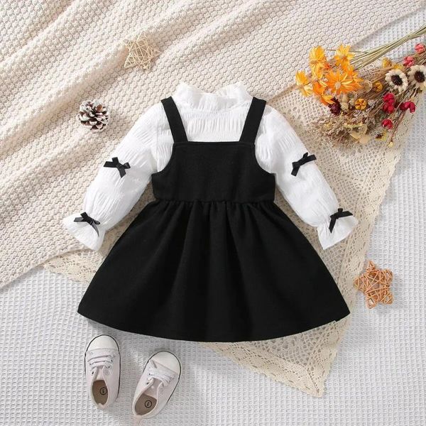 Set di abbigliamento Set a 2 pezzi bambina primavera e dolce stile autunno bellissima gonna a manica bianca casual bianca a maniche lunghe comode