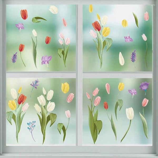 Adesivi per finestre Fiori di tulipano farfalla farfalla a doppia faccia di elettricità statica decorazione per la casa