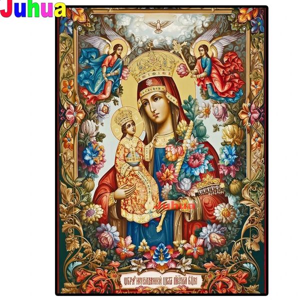 5d quadrato dipinto diamantato di diamante vergine e figlio di kazan ortodosso icona cristiana a mosaico set di ricamo a diamante 240321