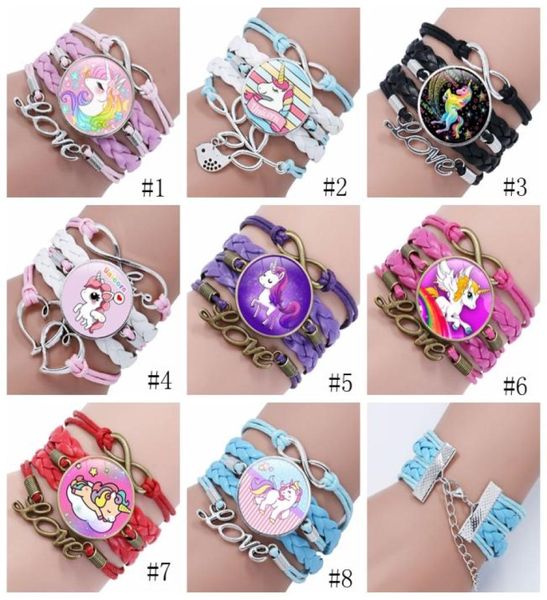 Ragazza unicorn braccialetto multistrato arcobaleno golf gemme gemme braccialetti in pelle in pelle accuse in pelle corda per bambini aggrazie di gioielli per bambini