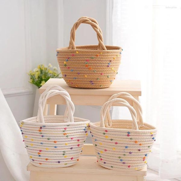 Stume di stoccaggio giapponese Simple Cotton Rope Basket Woven Cesto tessuto Multi usati a mano Multi usati Vestiti cosmetici Desktop Finitura