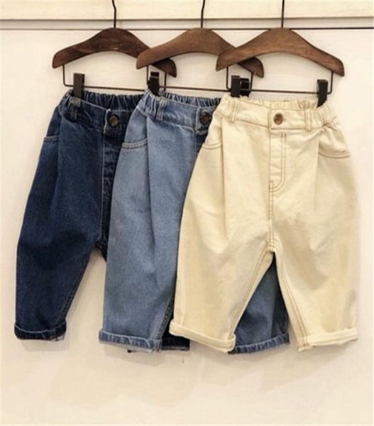 JK più recente per bambini autunnali jeans pantaloni in denim tatting tessuto rughe di moda tasche tasche elastico in vita elastico autunno Childre6396731