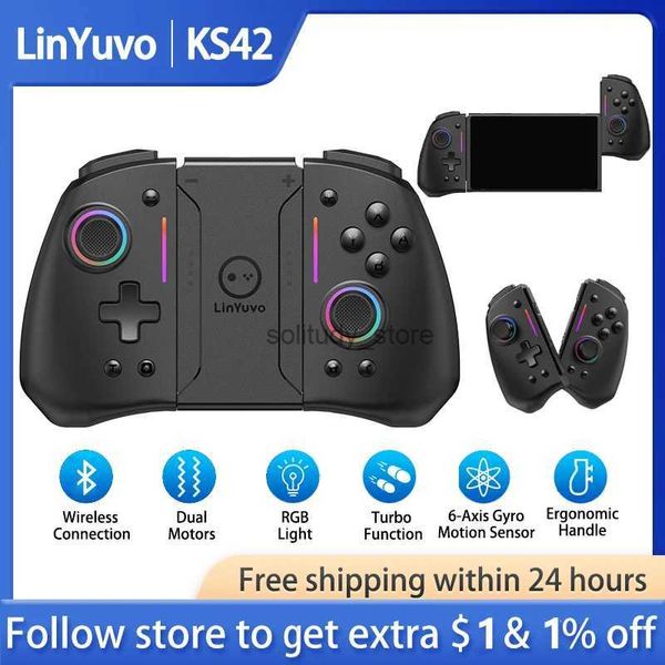 Controller di gioco Joysticks Linyuvo KS42 Wireless Gaming Board per Switch/LED Switch Switch Controller Bluetooth Wake-up 6-Asse Joypad Metal Joystick Q240407