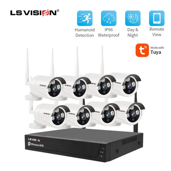 System LSVISION TUYA Smart WiFi 2MP Video Security Überwachung IP Wireless CCTV Nachtsicht IP -Kamera -Kamera -System für Zuhause