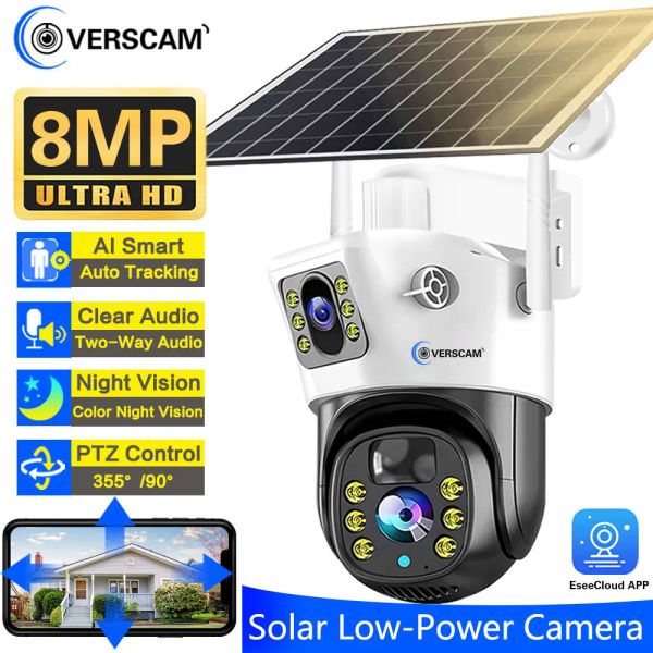 Telecamere 8MP 4K Dual Lens Camera solare wireless Wireless Waterproof PIR Tracciamento Rilevamento CCTV Surveillanza Solaire a bassa potenza IP Camara