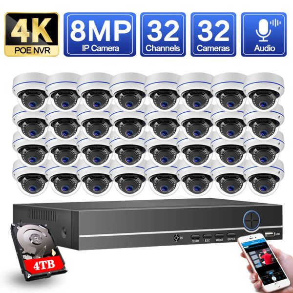 System 32 Channel 4K NVR Kit 8MP POE CCTV Camera System System 32CH XMEYE APP POE IP CAMER