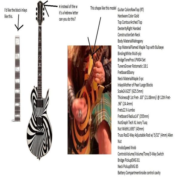 Wylde Odin Ya Beyaz Siyah Bullseye Çift Kesilen SG Elektrikli Gitar Büyük Bloklar Kakma Grover Tuners China EMG Pikaplar9056825