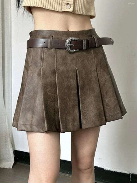 Signe American Retro Anganited Design Design PU Leather Skirt Spring e Autumn College Versatile Short Trend