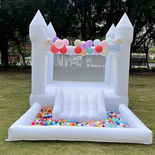 COMMERICA White Bounce House for Kids 4MLX2.5MWX2.5MH (13.2x8.2x8.2ft) Castello rimbalzante in PVC completo con mini fossa a sfera di rimbalzo Slide con velo d'aria