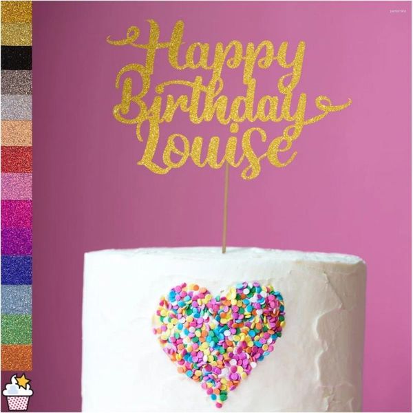 Forniture per feste personalizzate Happy Birthday Glitter Cake Topper di Cakeshop |Colore personalizzato Qualsiasi nome decorazione a doppia facciate