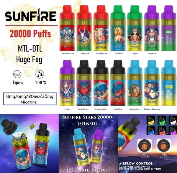 Preço da fábrica 20k Puffs RGB Flash Light 0.6ohm DTL MTL Shisha por atacado Vape Pen Pen Cigarte Electronic Cigarro Reabilável Kit Kit Poff 15000 12000 10k