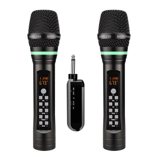 Microfoni 2021 UHF HEHF Wireless Wireless Bluetooth Karaoke microfono micro eco bassoni di regolazione del canale microfoni domestici con ricevitore