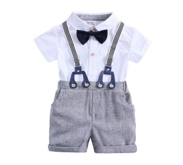 Set di abbigliamento per bambini Summer Boy Gentleman Tie Tie Blouse Ganper e Shorts Outfits Abbigliamento per bambini Set di abbigliamento per bambini 75641433866400