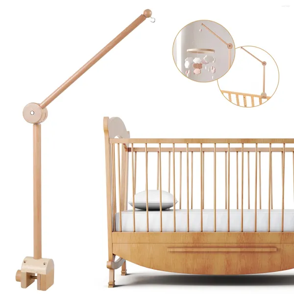 Bebek arabası parçaları bebek beşik mobil kol 27 inç ahşap bulut yatak zil braketi ayarlanabilir asılı oyuncak askı dekorasyon tutucu