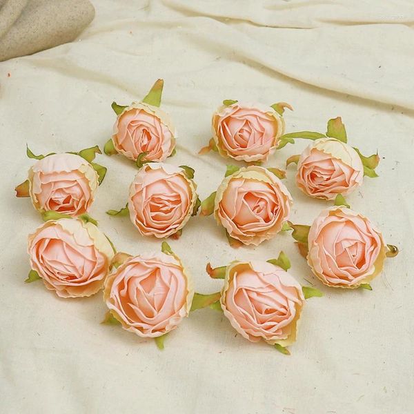 Fiori decorativi 10pcs 3 cm bordo bruciato bocciolo rosa testa di fiori artificiali ghirlande di nozze ghirlande per scrapbooking natalizio cassa fai da te falso