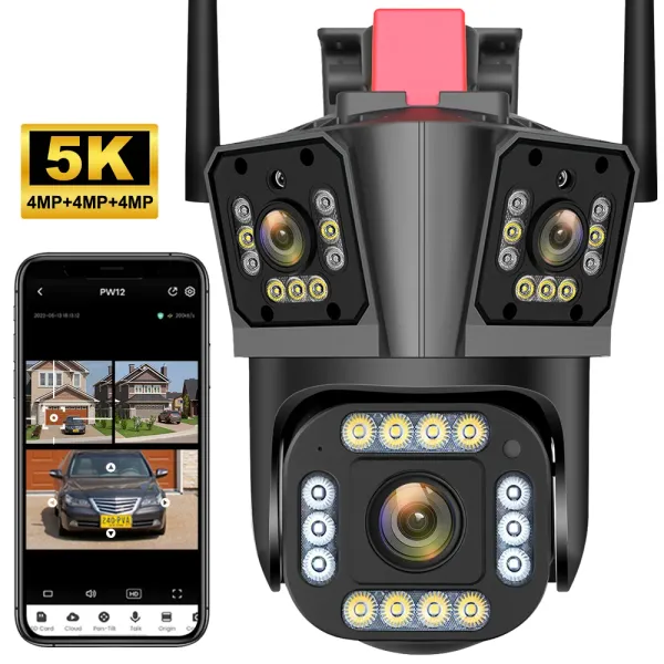 CAMERA 5K 12MP Camera IP WiFi 10x Zoom Tre lente Tre schermata PTZ PTZ Tracciamento auto impermeabile CCTV Video sorveglianza