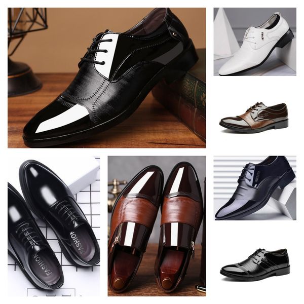 2024 Top Designer de luxo Multi Style Leather Men Black White Casual Shoes, vestido de negócios de tamanho grande