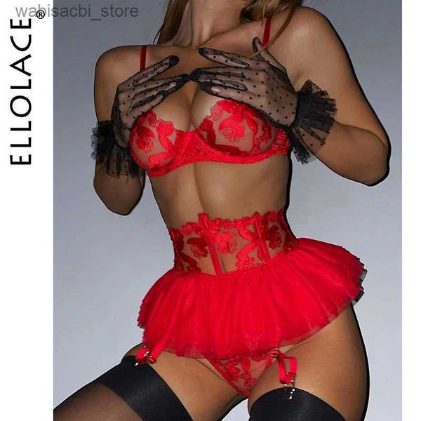 Seksi Set Elloceace Fants Lingeries Lüks Dantel Erotik Kadınlar İç Çamaşır 3-Parçalar Şeffaf Seksi Yuvarlak Eşleşen Samimi Ücretsiz Kargo L2447