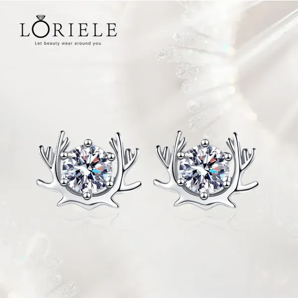 Brincos de garanhão Loriele 1ct moissanite chifre para luxuosos renas de natal veado animal natal brinco de jóias de jóias de prata esterlina