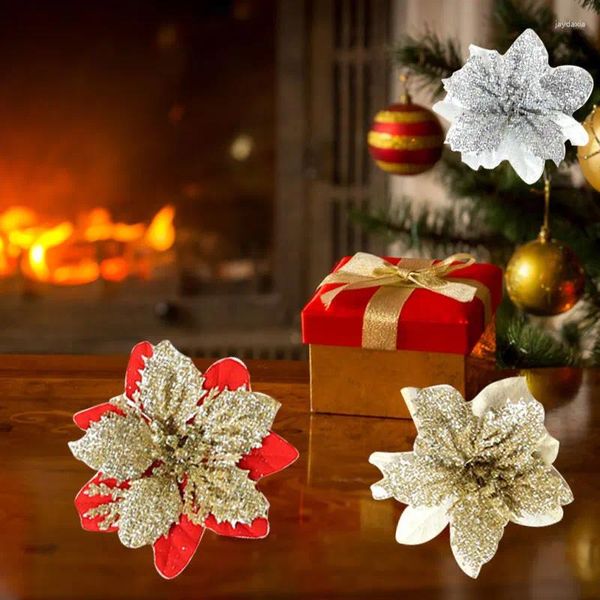 Flores decorativas 10/5pcs glitter a veludo artificial grandes enfeites de Natal Celebração festiva decorações de festas de ano de natal