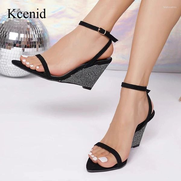 Kcenid Crystal Women Women Wedge for Rhinestone Shoes Sandals Torthle tira pontual feminina Party Wedding Woman 229