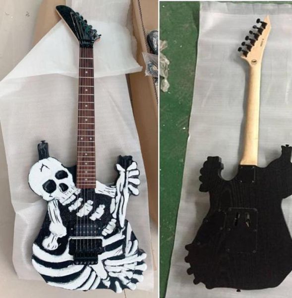 George Lynch Gitar Siyah Kafatası Kemikleri Oyma Vücut Gitarlar Elektrik 6 Dize Dizeleri Müzikal Enstrüman9832687