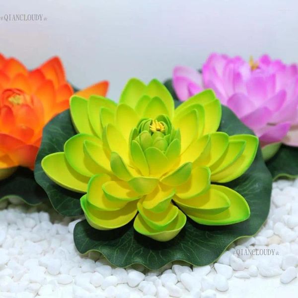 Flores decorativas verde artificial lotus lírio lírio piscina de água flutuante em decoração de casamento de lagoa 17cm b12