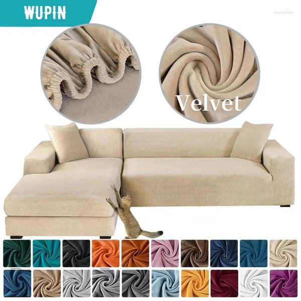 Tampa de cadeira Velvet Fabric Sofá elástico tampa de sofá secional em forma de Lounge de poltrona para sala de estar para sala de estar