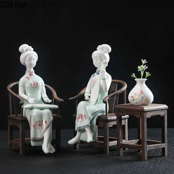 Arti e mestieri artigianato in ceramica strumento musicale in stile cinese Cheonsam donna tavoli in legno e sedie Accessori per la decorazione domestica Vasel2447
