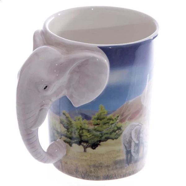 1 Piece Creative Animal Cup Elephant -Form -Griffbecher mit Savannah Decal Ceramic Office Kaffeetassen 240407
