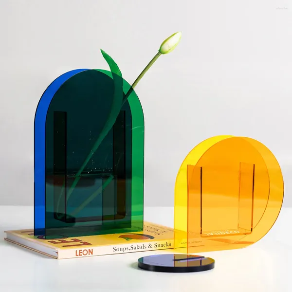 Vasen Nordic Home Decor Regenbogenfarbe Acryl Blumenbehälter Dekorationsgeschäft Design Hochzeitsfeier Bürodekoration