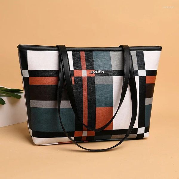 Umhängetaschen 2024 Einkaufstasche Korean Plaid großer Kapazität One Messenger Fashion Handtaschen Organisatoren Frauen -Set Frauen