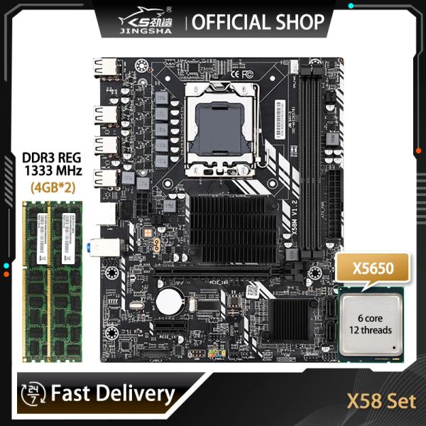 Materie Jingsha X58 Kit di scheda madre con Xeon X5650 CPU e 8GB = 2x4gb DDR3 ECC Reg Ram LGA 1366 X58 Dual Canali Mobo PCIE X16 SATA USB