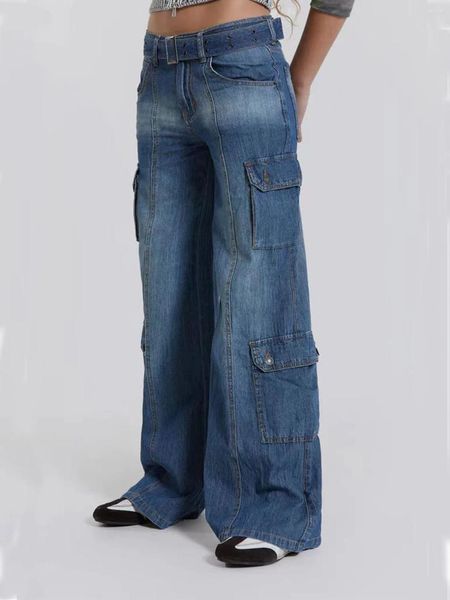 Jeans femininos 2024 Outono e Winter Street Hip-Hop Style Workwear calças de jeans de caídas baixas